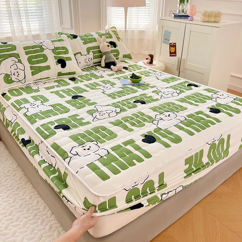 Quilted Mattress Cover For Kids Single/Double Size Rabbit Printing cubre colchón 200X220cm Anti-Mite 매트리스커버 Queen/King Size 매트리스