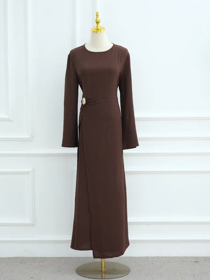 Muslim Women Arabic Dubai Abaya Solid Drawstring Long Dress Modest Ramadan Kaftan Robe Femme musulmane Islam Clothing Kebaya.