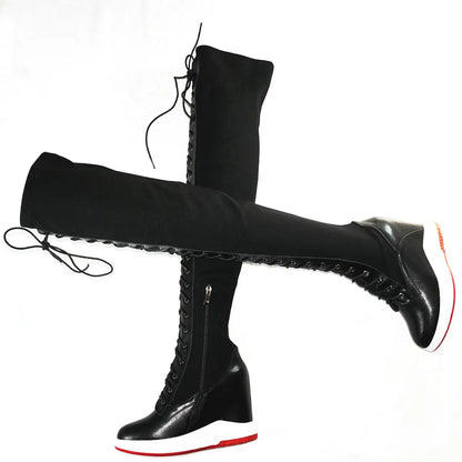 High Heel Pumps Plus Size 45 Shoes Women Big Size 46 Genuine Leather Wedges Over The Knee Boots Stretch Fabric Fashion Sneakers.