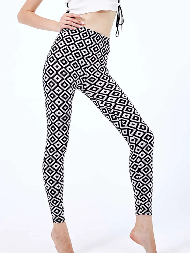 CUHAKCI Mode Plaid Druck Leggings Frauen Sexy Fitness Leggins Grid Floral Streifen Hosen Hohe Taille Bleistift Hosen.