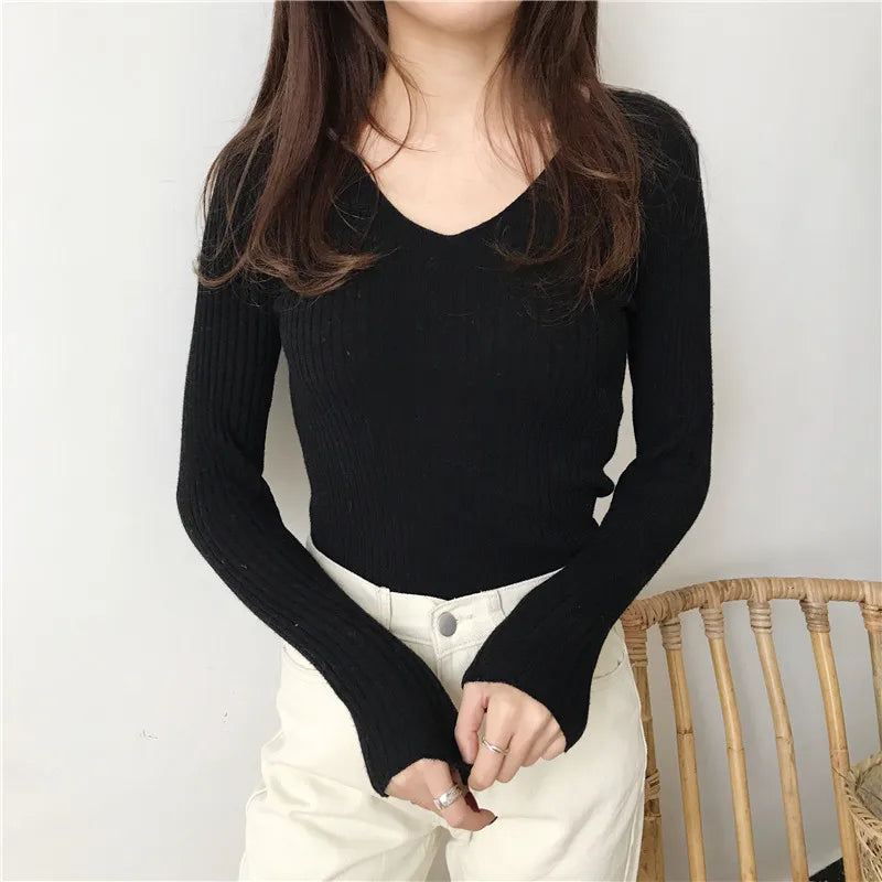 Koreanische Herbst V-ausschnitt Pullover Gestrickte Mode Pullover 2025, Schlank Winter Tops Für Frauen Pullover Jumper Pull Femme Truien Dames.