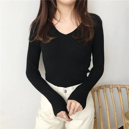 Koreanische Herbst V-ausschnitt Pullover Gestrickte Mode Pullover 2025, Schlank Winter Tops Für Frauen Pullover Jumper Pull Femme Truien Dames.