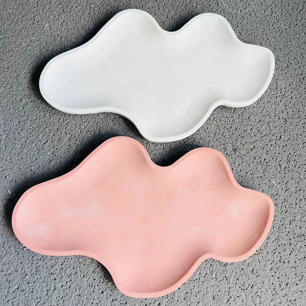Large Cloud Tray Cement Mold Resin Butterfly Moon Pea Shaped Jewelry Display Tray Gypsum Concrete Mold for Terrazzo Creation.