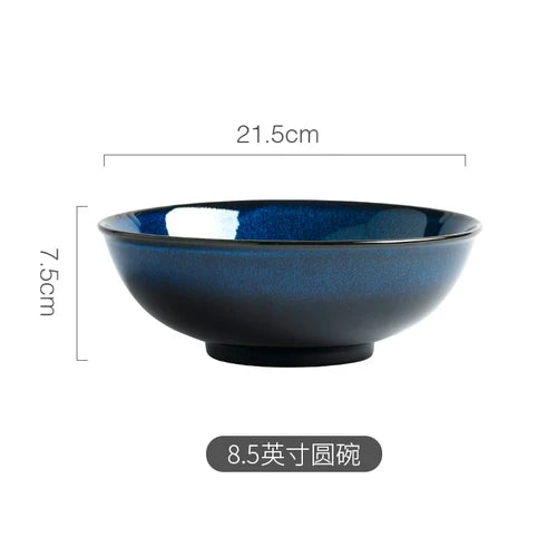 Japanese Blue Kiln Change Ceramic Tableware American Tableware Retro Household Dishes Set Rice Bowl Dishes Restaurant Plate.