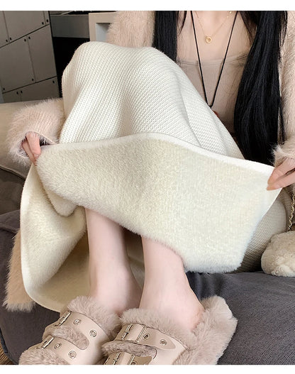 2025 New Thick Knit Midi Skirt High Waisted Straight Hem Bodycon Pencil Skirts for Petite Women Cozy Fall Winter Fashion.