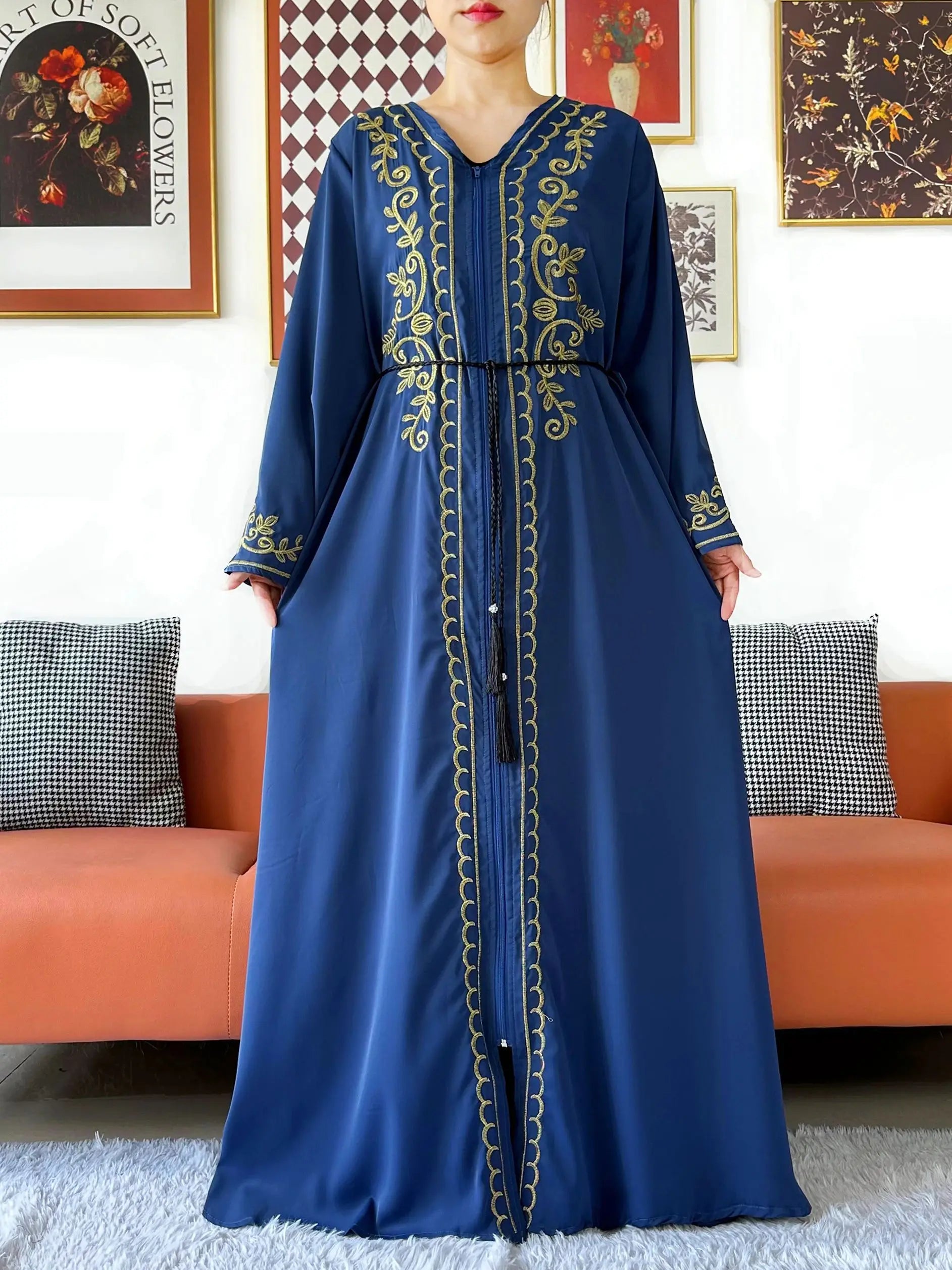 2025 New Elegant Women Abaya Long Sleeve Chiffon Loose Open Abaya Muslim Islamic Clothing Cardigan Style for Special Occasions.