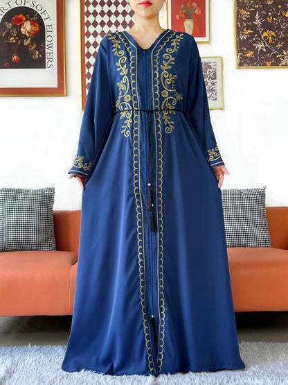 2025 New Elegant Women Abaya Long Sleeve Chiffon Loose Open Abaya Muslim Islamic Clothing Cardigan Style for Special Occasions.