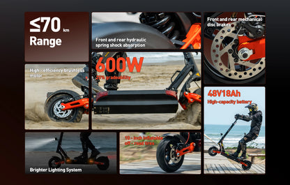 JOYOR T6 Adult Electric Scooter 600W Motor 48V18AH Battery E-Mountain Escooter 10" Off-Road Tire Foldable E-Scooter.