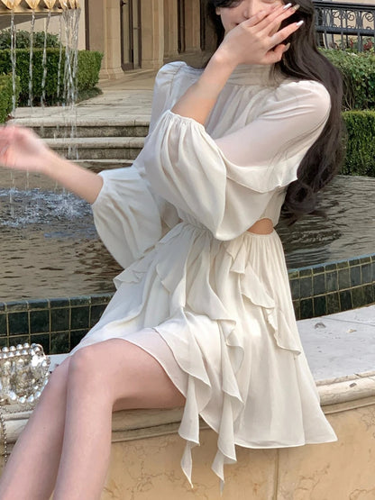 Strand Stil Chiffon Y2k Mini Kleid Büro Dame Casual Langarm Elegante Einteilige Kleid Koreanische Mode Kleidung Sommer 2023.