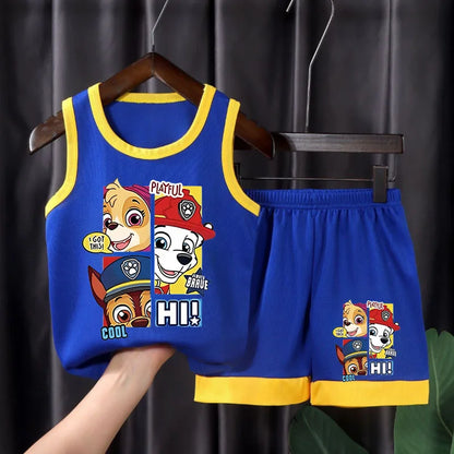 PAW Patrol Cartoon Printed Children Quick Drying Mesh Sport Clothes Sets Boys Basketball Clothes Suit Girls Breathable Vest Set.