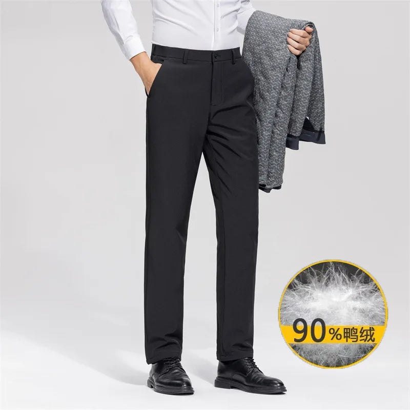 Men's Formal Down Pants 90% White Duck Down Winter Business Trousers Thickened Warm Straight Stretchable Office Pants Man PT-594.