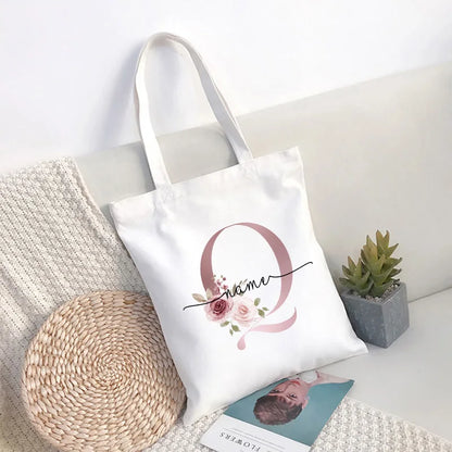 Custom Name White Canvas Tote Bag Large Capacity Foldable Supermarket Shopping Bag for Women Shopper Personalized Handbags