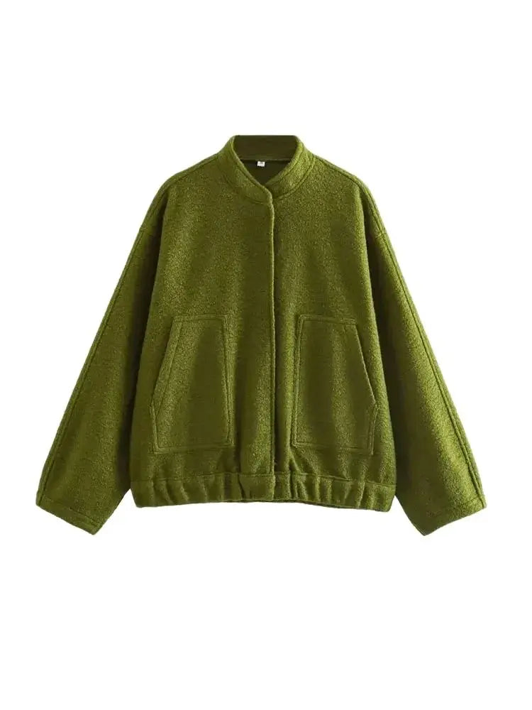 TRZA Frauen Mode Mit Taschen Übergroßen Bomber Jacke Mantel Vintage Langarm Druckknopf Weibliche Oberbekleidung Chic Tops.