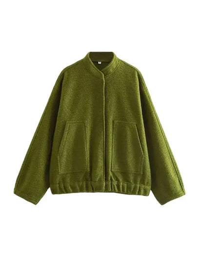 TRZA Frauen Mode Mit Taschen Übergroßen Bomber Jacke Mantel Vintage Langarm Druckknopf Weibliche Oberbekleidung Chic Tops.