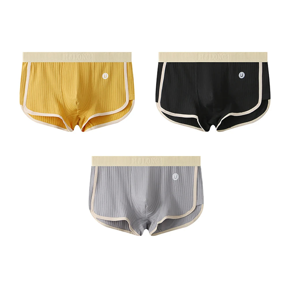 3 Teile/paket 100% Baumwolle Solide Gestreiften männer Boxer Sexy Atmungsaktive Mesh U Gabelung Unterwäsche Hohe Elastische Erweitern Bund Unterhose