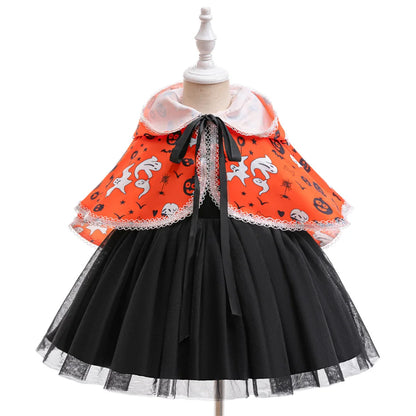 Kleinkind Halloween Kostüm Mädchen Cosplay Hexe Kürbis Skelett Druck Bowknot Kleid Kinder Festival Party Performance Kleidung