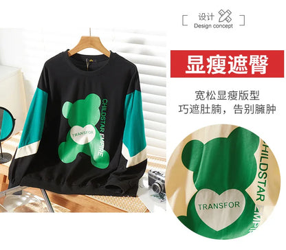 150Kg Plus Größe frauen Fehlschlag 157 Frühling Lose Langarm Rundhals Gedruckt Casual Sweatshirt 6XL 7XL 8XL 9XL 10XL 3-Farben.