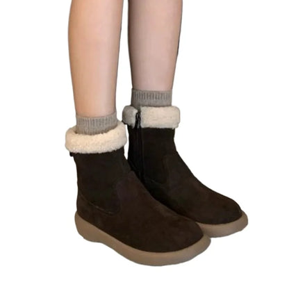 Casual comfortable snow boots women winter retro plush cotton shoes simple warm short boots Fashionable versatile women shoes.