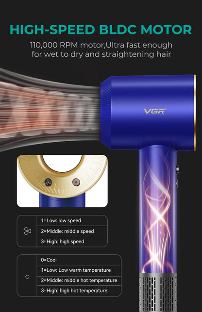 VGR Leafless Hair Dryer Professional Negative Ion Dryer Brushless Motor 11000RPM Electric Hair Dryer Barber Salon Tools V-445