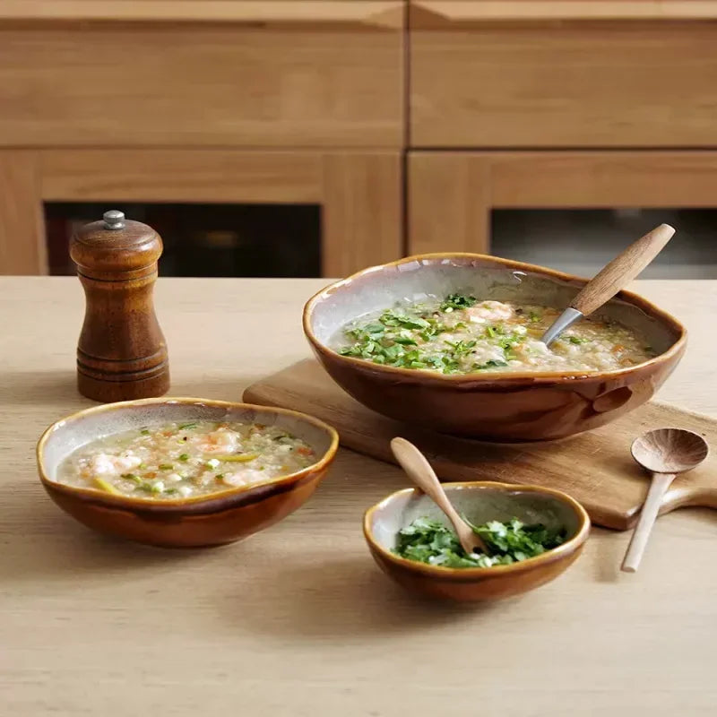 Irregula Ceramic Beef Plate Rice Noodles Soup Bowl Breakfast Bread And Beef Egg Plate.