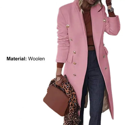 2025 Herbst Zweireiher Revers Lange Wollmäntel Elegante Slim Fit Taschen Lange Ärmel Mantel Damen Straße Oberbekleidung.