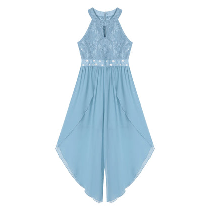 Sommer Mädchen Ärmellosen Chiffon Maxi Kleid Shiny Perlen Spitze Gebaut-in Shorts Party Kleid für Hochzeit Geburtstag Dance Leistung.