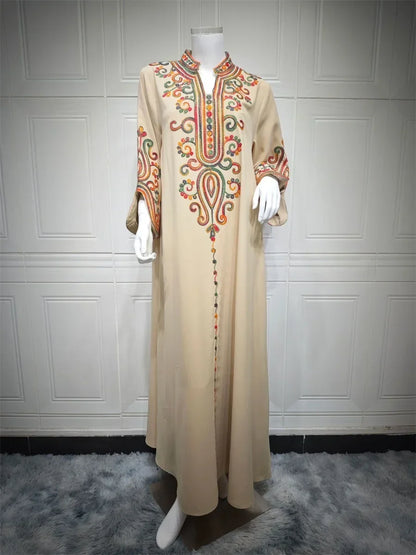 Ramadan Muslimische Damen bestickte lose Abaya-Kleider für Frauen Gala Marokko Dubai Eleganter lässiger Kaftan