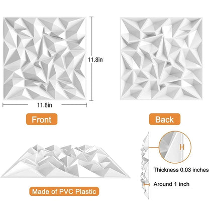 10pcs Diamond Design Decorated 3D Wallpanel, 30cmx30cm Matte White/Black/Golden, Diy Home Decoration Wallboard Wall stickers