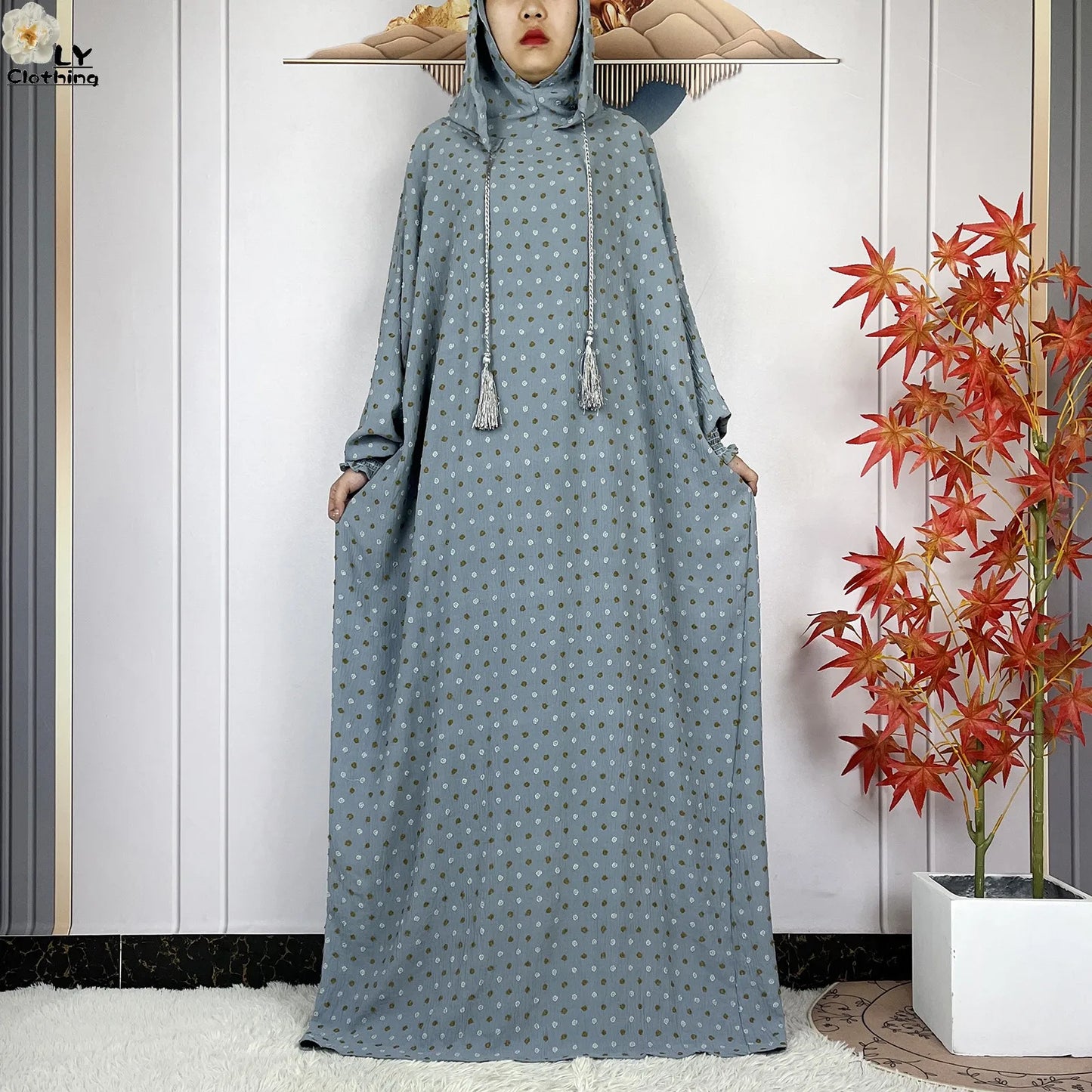 2024New Pure Cotton Ramadan Muslim Two-Hat Abaya Dubai Turkey Islam Prayer Clothes Loose Robe Islamic Women Traditional Clothing