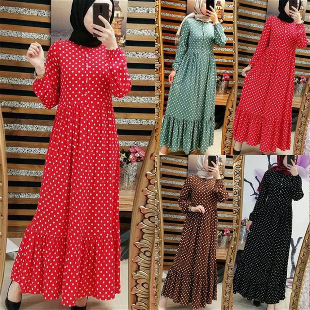 Ramadan Polka Dot Abaya Damen Dubai Islamic Prayer Clothes Women Muslim Dress Kebaya Kaftan Robe Musulmane Caftan Marocain Femme.