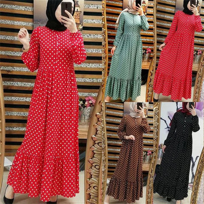 Ramadan Polka Dot Abaya Damen Dubai Islamic Prayer Clothes Women Muslim Dress Kebaya Kaftan Robe Musulmane Caftan Marocain Femme.