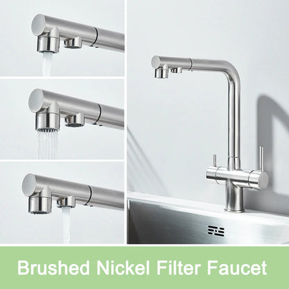 Rozin Water Purifier Kitchen Faucet Black Pull Out Flexible Filter Kitchen Faucets Crane Brass 2 in 1 Hot Cold Water Mixer Tap