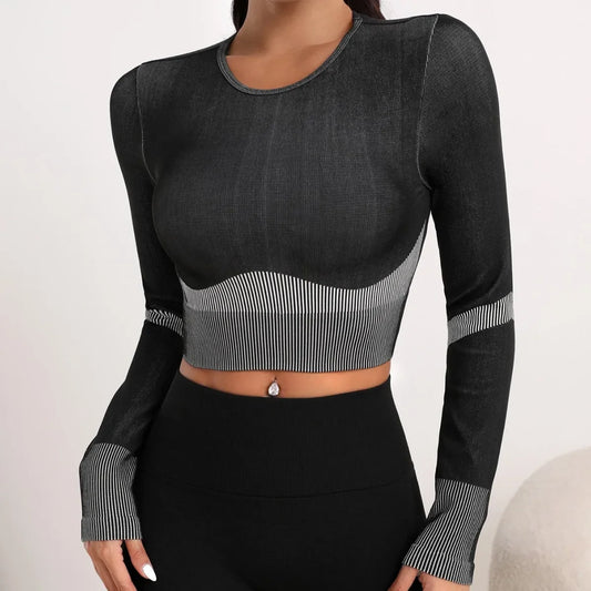 New 2025 Women's Long Sleeve Yoga Sportswear Casual Outdoor Running Training Top Breathable Comfortable Sportswear.