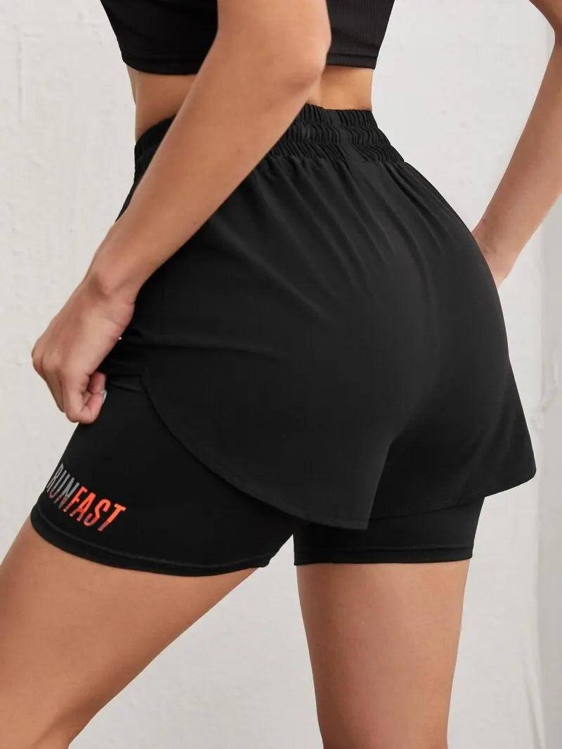 Women's High Rise Yoga Shorts With Elastic Proximity Control Running Shorts, Fake Two Pieces Pants.