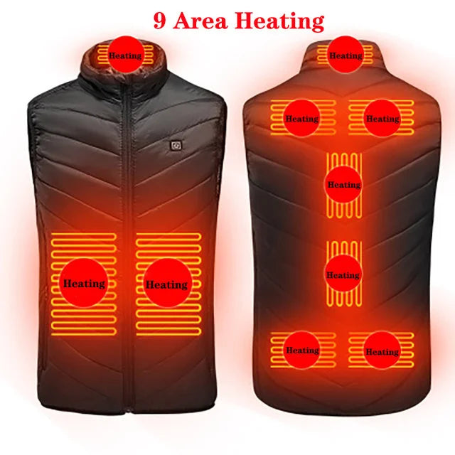 Men USB Infrared 17 Heating Areas Vest Jacket Men Winter Electric Heated Vest Waistcoat For Sports Hiking Oversized 5XL.