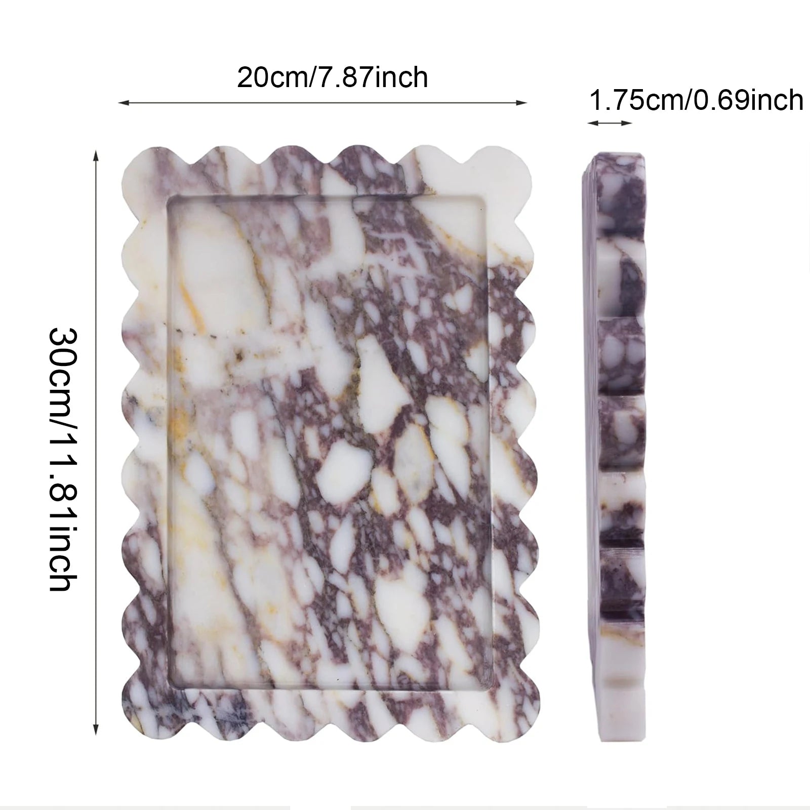 Calacatta Viola Scalloped Marble Tray, Natural Marble Stone Tray, Luxury Decorative Trays for Bathroom, Vanity, Home Decor.