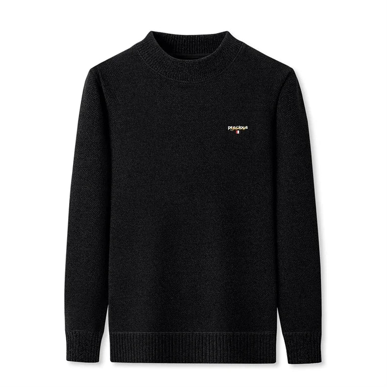 Luxury high-end round neck sweater men's winter trend brand embroidered Korean version casual plush warm thick knitted pullover.