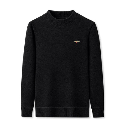 Luxury high-end round neck sweater men's winter trend brand embroidered Korean version casual plush warm thick knitted pullover.