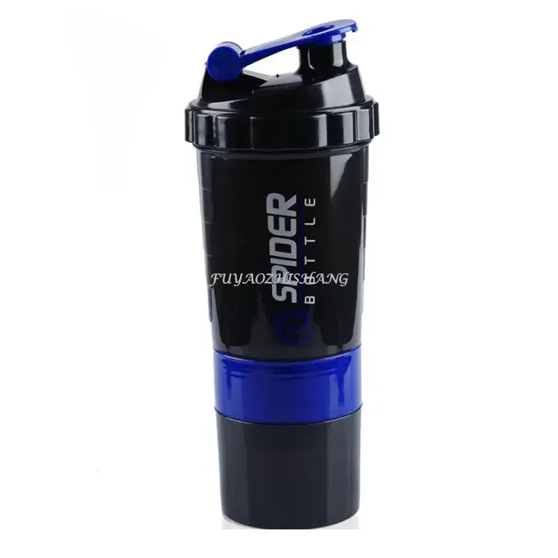 3 Layer Shaker Bottle Protein Mixing Shake Cup Sports Fitness Water Cup 550ml Scaled Plastic Water Bottles with Medicine Box.