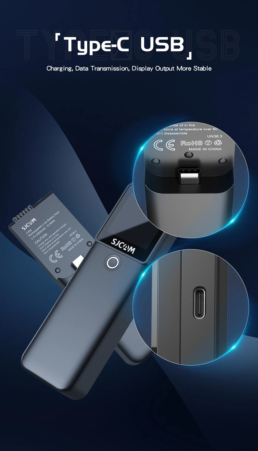 SJCAM C300 4K Action Camera Touch Screen 6-Axis Gyro Stabilization 30m Waterproof 1000+2800mAh Battery 460Min Recording.