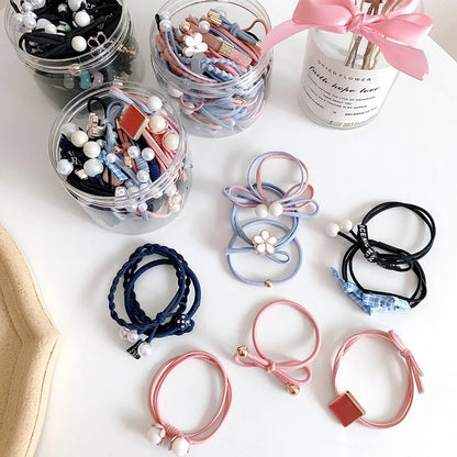 50/12PCS  Women Elastic Hair Ties Pearls Fashion Girls Scrunchies Ponytail Holder Rubber band Hair Rope Hair Accessories.