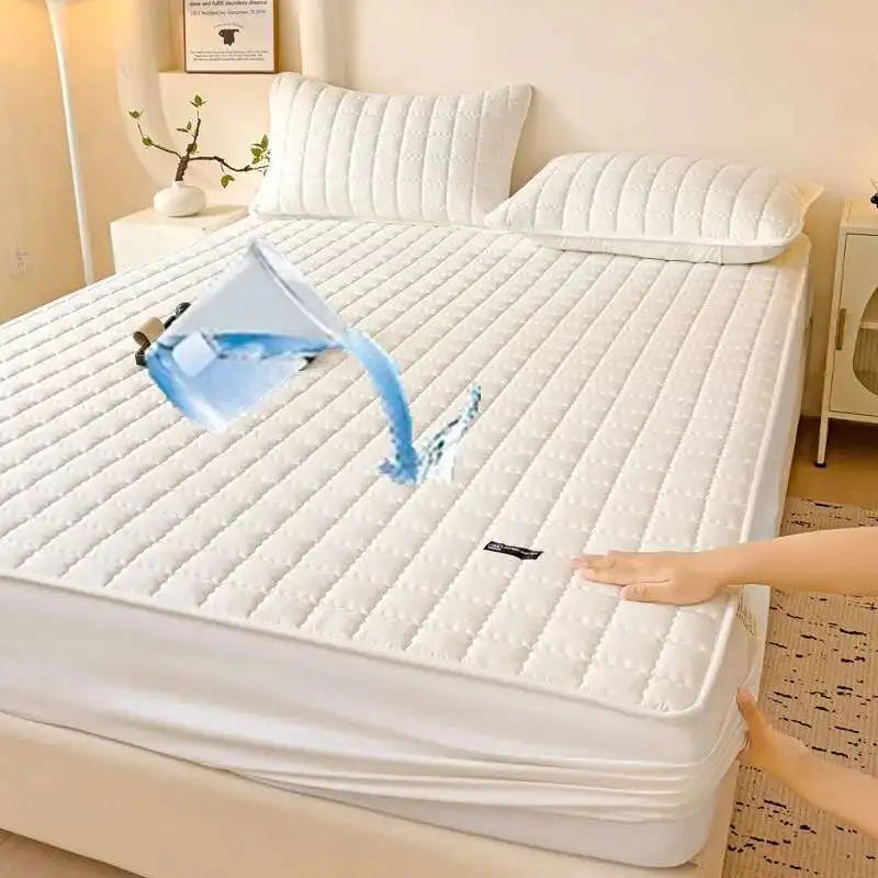 Solstice Waterproof Quilted Mattress Cover - Thickened 매트리스커버 (No Pillowcase), Fits 8-12" Deep Mattress, Home Bed Linen.