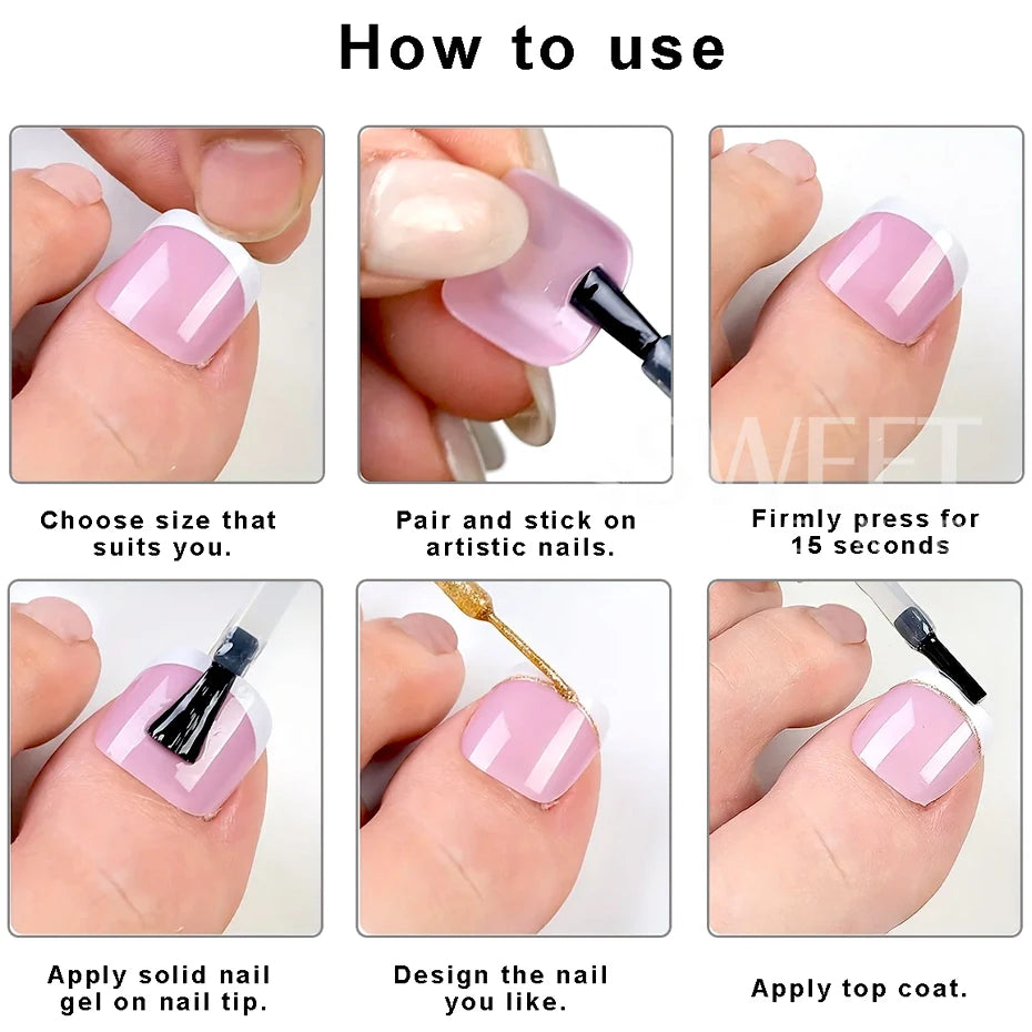 160pcs White Pink French Fake Press on Fake Nails Tips Short Square Full Cover Artificial Acrylic Fake Toenails For Nail Salons.