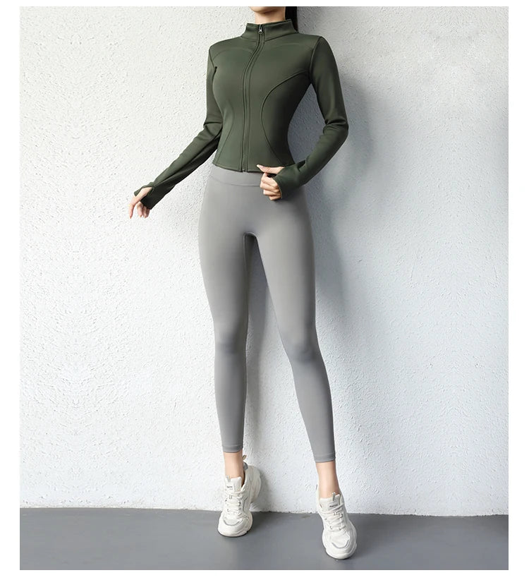 Damen Winter-Fleece-Yoga-Jacke mit durchgehendem Reißverschluss, langen Ärmeln, Workout, Activewear, Sport-Fleece-Yoga-Jacke mit Daumenloch