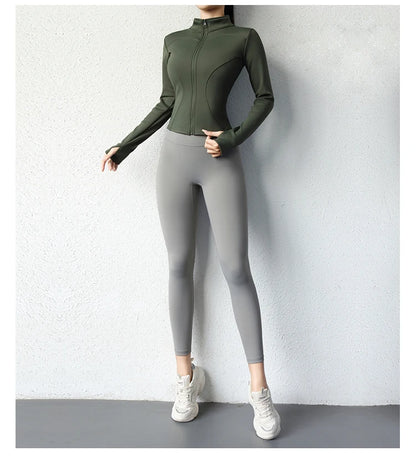 Damen Winter-Fleece-Yoga-Jacke mit durchgehendem Reißverschluss, langen Ärmeln, Workout, Activewear, Sport-Fleece-Yoga-Jacke mit Daumenloch