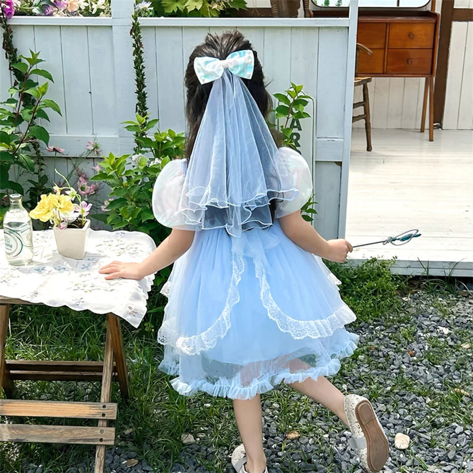 Mädchen Schneekönigin Spitze Schleife Prinzessin Kleid Elsa Cosplay Disney Performance Kleidung Kinder Halloween Karneval Party Fee Outfits