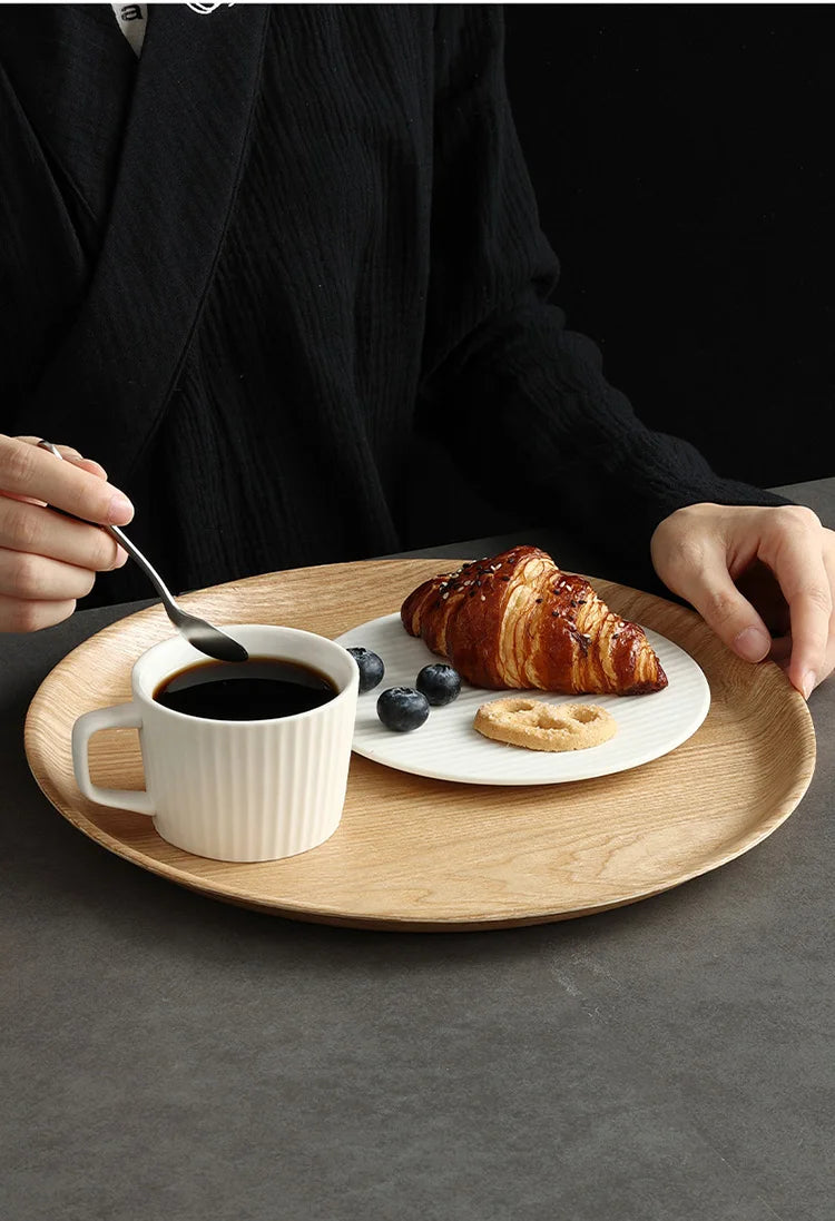 Wooden Dinner Plate Round Dessert Plate Wood Plate Coffee Cake Tray Bakery Bread Display Tray Kitchen Tableware Accessories.