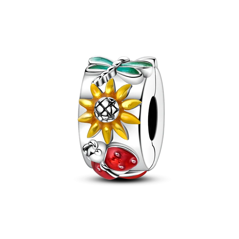 Silver Clasp 925 Sterling Silver CZ pave Clip Charms Daisy Beads Stopper Safety Chain fit Original Bangle Bracelet Jewelry Clip