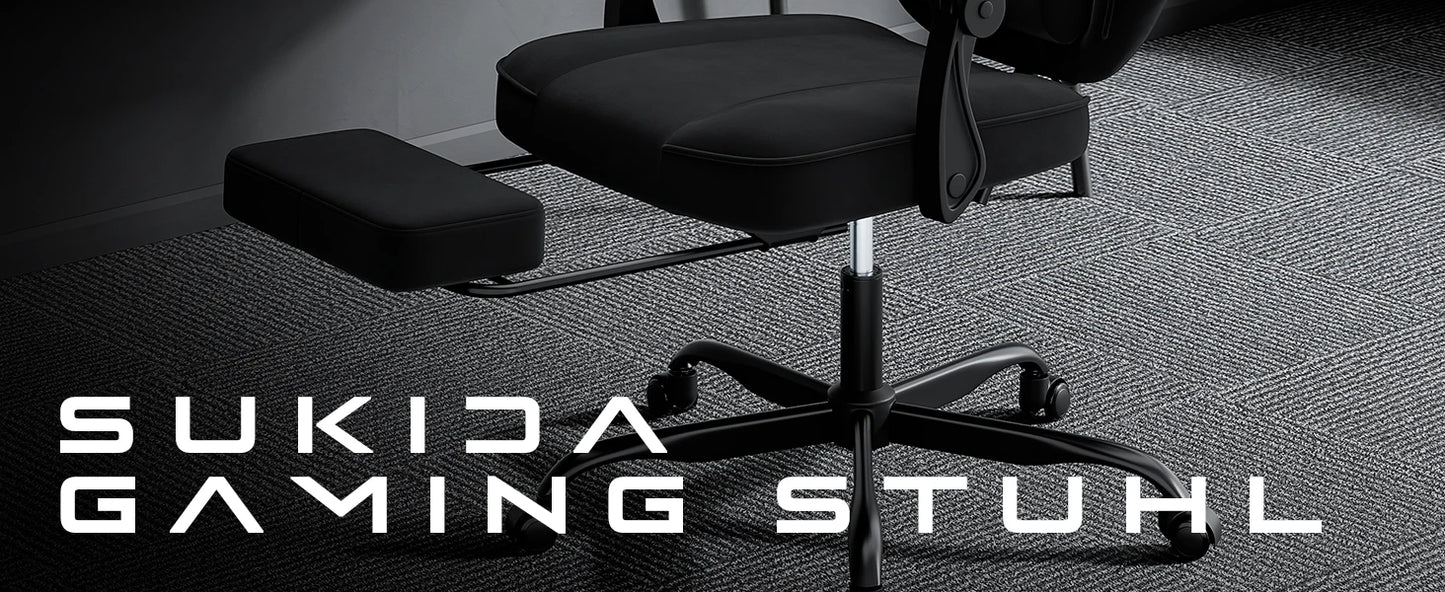 SUKIDA Gaming-Stuhl mit Fußstütze, PC-Stuhl im Racing-Stuhl-Design, ergonomischer Bürostuhl, verstellbar mit Lordosenstütze