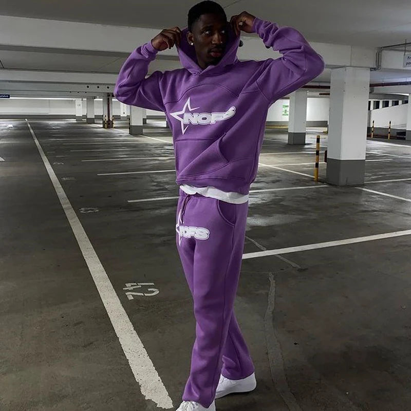 2024 New 2 Piece Set Letter Printing Streetwear Y2K Men's Hip Hop Oversized Hoodie Sweatshirt Sweatpant Casual Pants Sportswear.